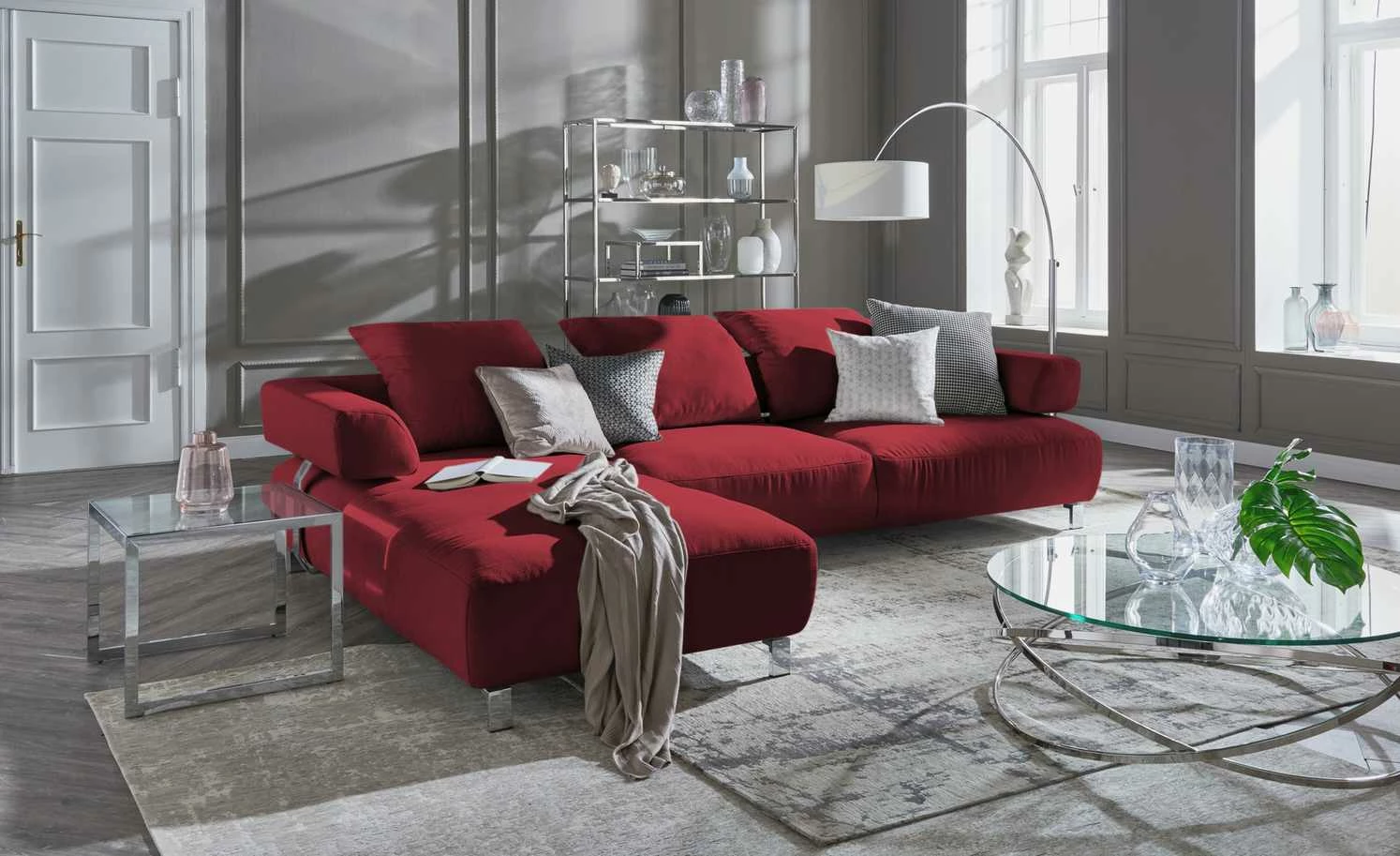 HOME STORY Bogenleuchte mit weißem Stoffschirm – Bild 8