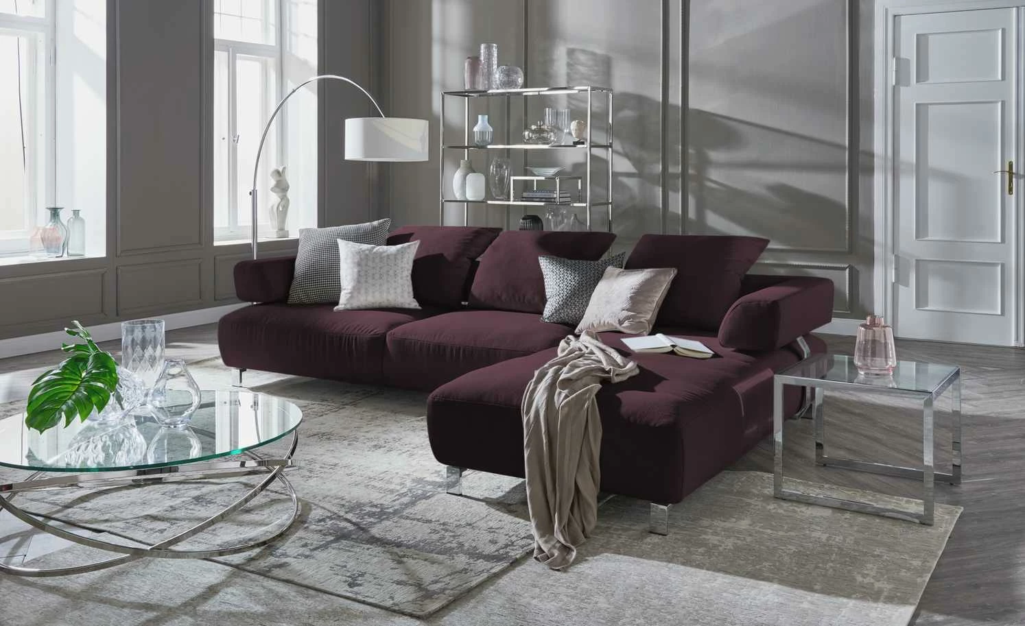 HOME STORY Bogenleuchte mit weißem Stoffschirm – Bild 5