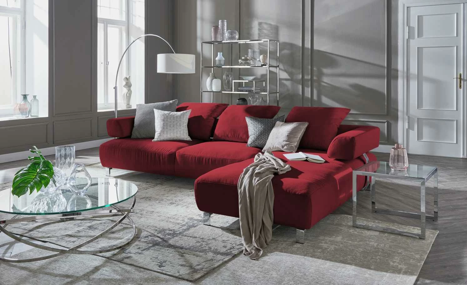 HOME STORY Bogenleuchte mit weißem Stoffschirm – Bild 4