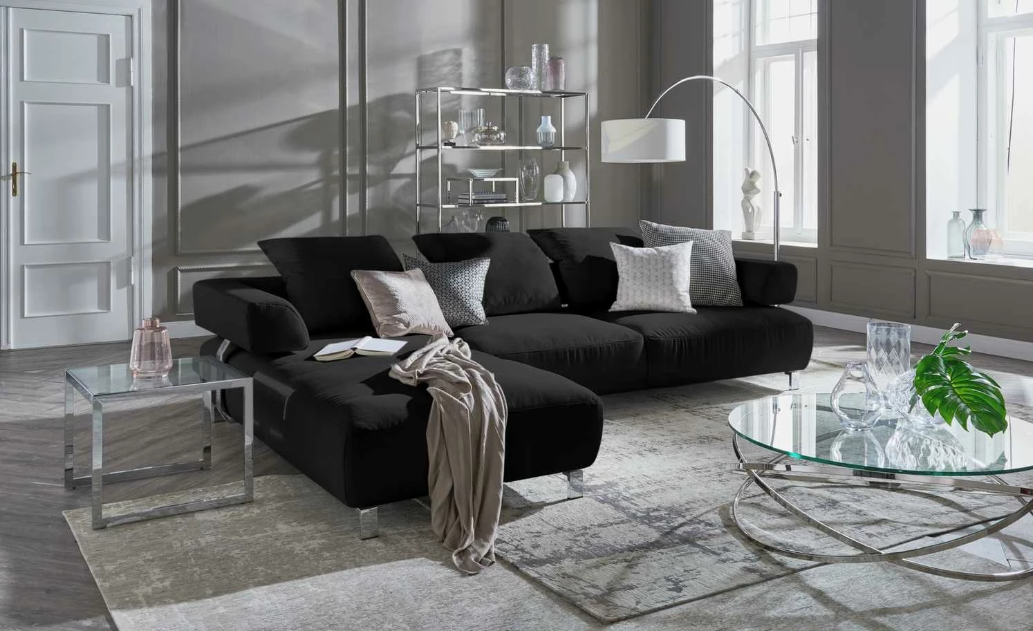 HOME STORY Bogenleuchte mit weißem Stoffschirm – Bild 43